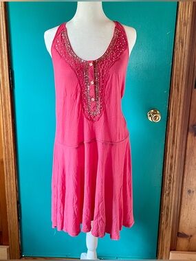 Free People Y2K Embellished Beaded Pink Sleeveless beach Dress